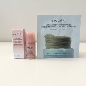🌸HANYUL Red Rice Hydrating Serum 15 mL & Artemisia Soothing Toner Pads 2 Pads